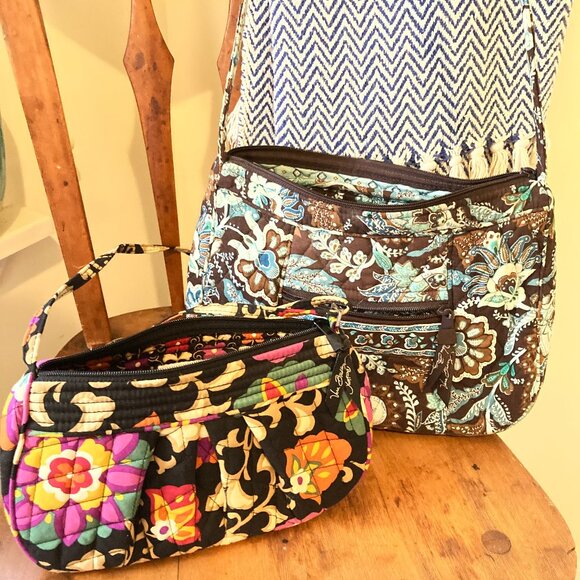 Vera Bradley Handbags - TWO! Vera Bradley Black Multicolor Floral and Turquoise and brown floral purses